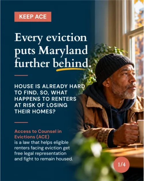 Maryland is short about 100,000 homes.

And we need to build approximately 590,000 new homes by 2045 for a thriving economy.

Those are the findings of a report from @MDComptroller Brooke Lierman.

Housing affordability is a key driver of a healthy growing ecnomy. Building more housing is essential. But so is helping Marylanders keep the homes they already have.

Maryland’s Access to Counsel in Evictions (ACE) law gives eligible renters facing eviction the right to a free lawyer.

The law is fully implemented statewide. Learn how ACE works and who may qualify.

We can’t build our way out of a housing crisis while families lose the homes they already have.

Building more homes addresses supply. Legal representation addresses a different challenge: helping eligible renters facing eviction defend their homes and explore options to remain housed.

Learn how ACE works. Share accurate information. Connect eligible renters with free legal help.

#KeepACE #AffordableHousingMD

@mdlegalaid @casa4all @pbrcmd @disabilityrightsmd @clspgc @civiljusticeinc @disabilityrightsmd @harfordcountybarfoundation @shorelegal @publicjusticecenter_