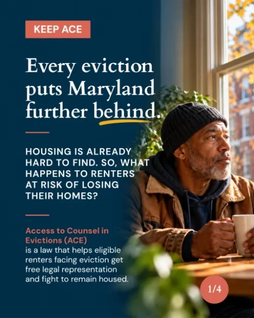 Maryland is short about 100,000 homes.

And we need to build approximately 590,000 new homes by 2045 for a thriving economy.

Those are the findings of a report from @MDComptroller Brooke Lierman.

Housing affordability is a key driver of a healthy growing ecnomy. Building more housing is essential. But so is helping Marylanders keep the homes they already have.

Maryland’s Access to Counsel in Evictions (ACE) law gives eligible renters facing eviction the right to a free lawyer.

The law is fully implemented statewide. Learn how ACE works and who may qualify.

We can’t build our way out of a housing crisis while families lose the homes they already have.

Building more homes addresses supply. Legal representation addresses a different challenge: helping eligible renters facing eviction defend their homes and explore options to remain housed.

Learn how ACE works. Share accurate information. Connect eligible renters with free legal help.

#KeepACE #AffordableHousingMD

@mdlegalaid @casa4all @pbrcmd @disabilityrightsmd @clspgc @civiljusticeinc @disabilityrightsmd @harfordcountybarfoundation @shorelegal @publicjusticecenter_